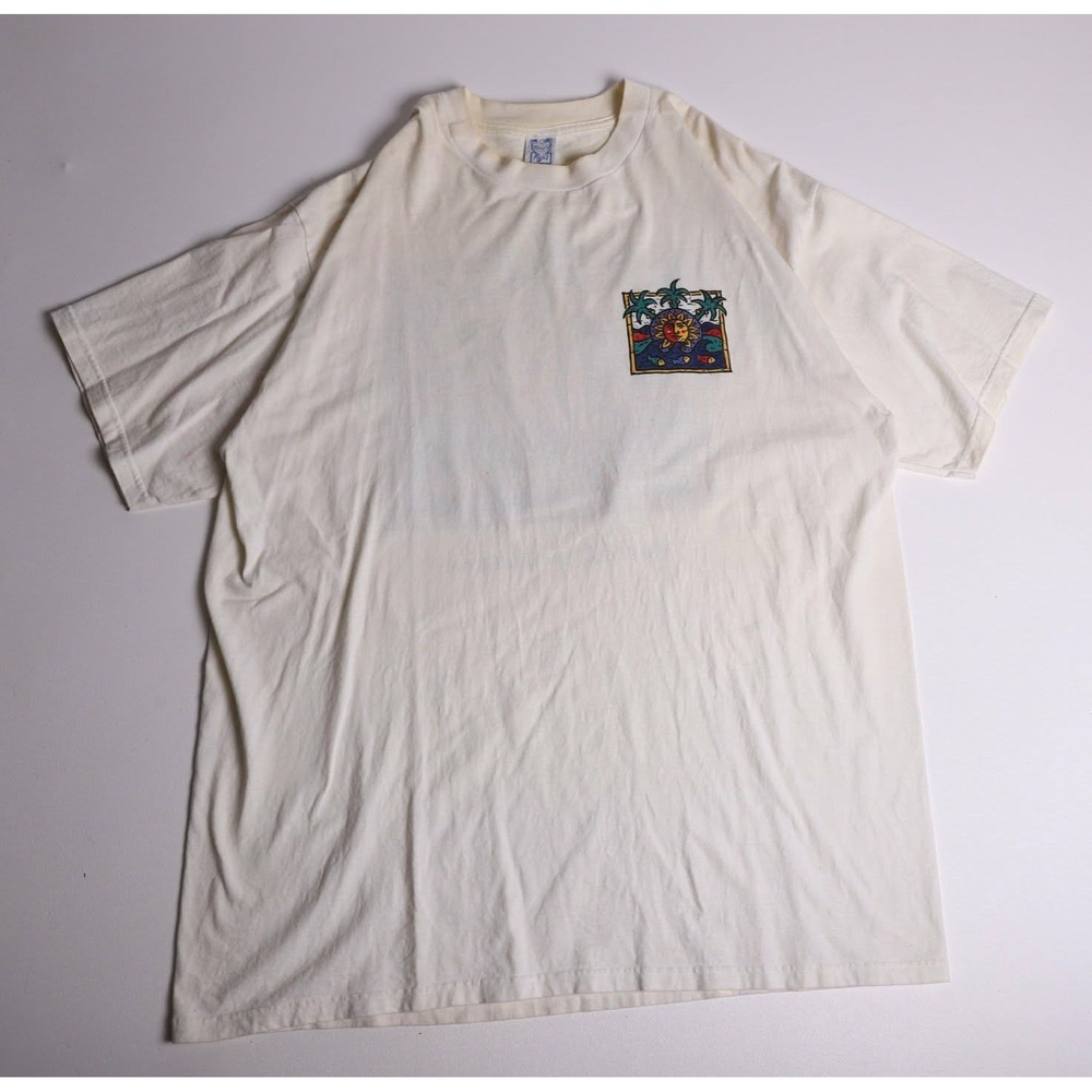 Flojos Puerto Vallarta Graphic T-Shirt Mens XXL Cream Sun Palm Tree Vintage